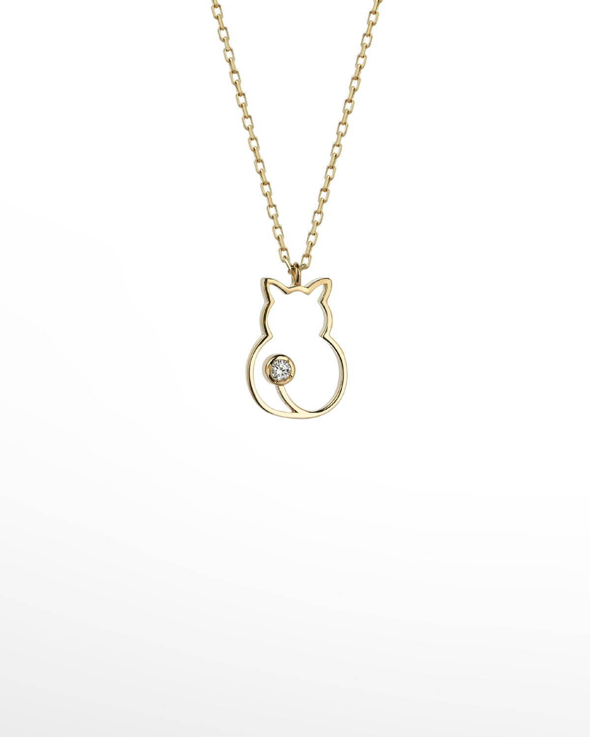 |0,03 Karat| 14 Ayar Gold Altın Kedi Pırlanta Kolye