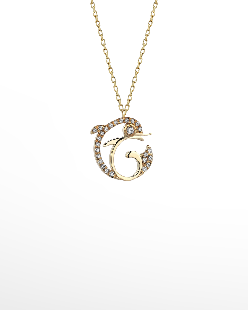 |0,09 Karat| 14 Ayar Gold Altın Yunus Pırlanta Kolye