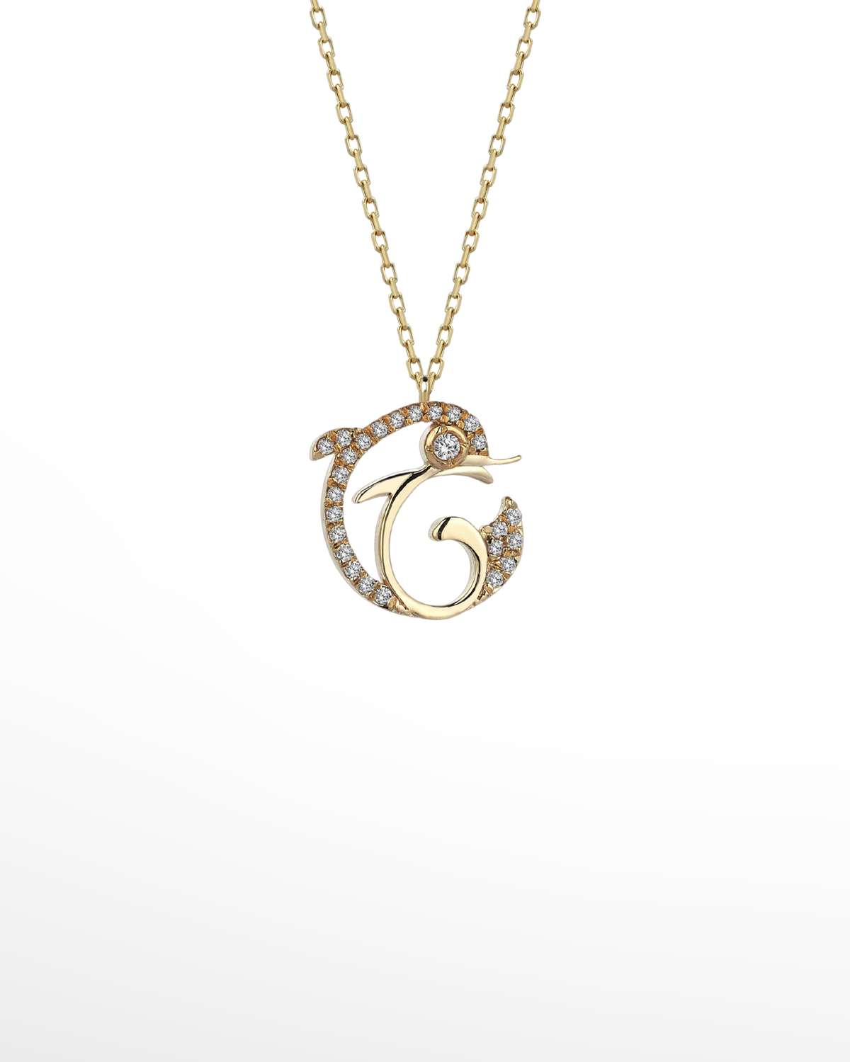 |0,09 Karat| 14 Ayar Gold Altın Yunus Pırlanta Kolye