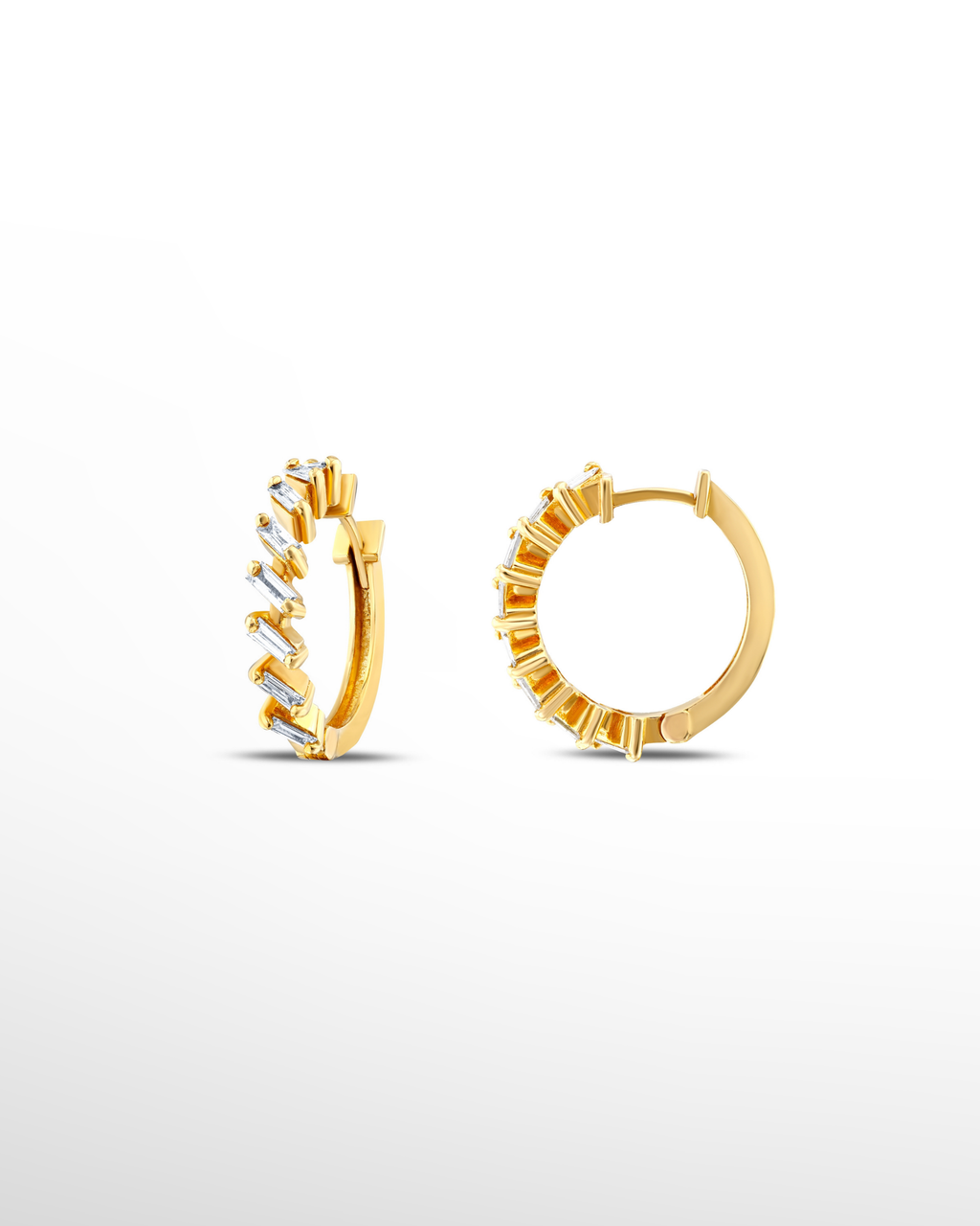 |0,39 Karat| 18 Ayar Gold Altın Baget Pırlanta Küpe