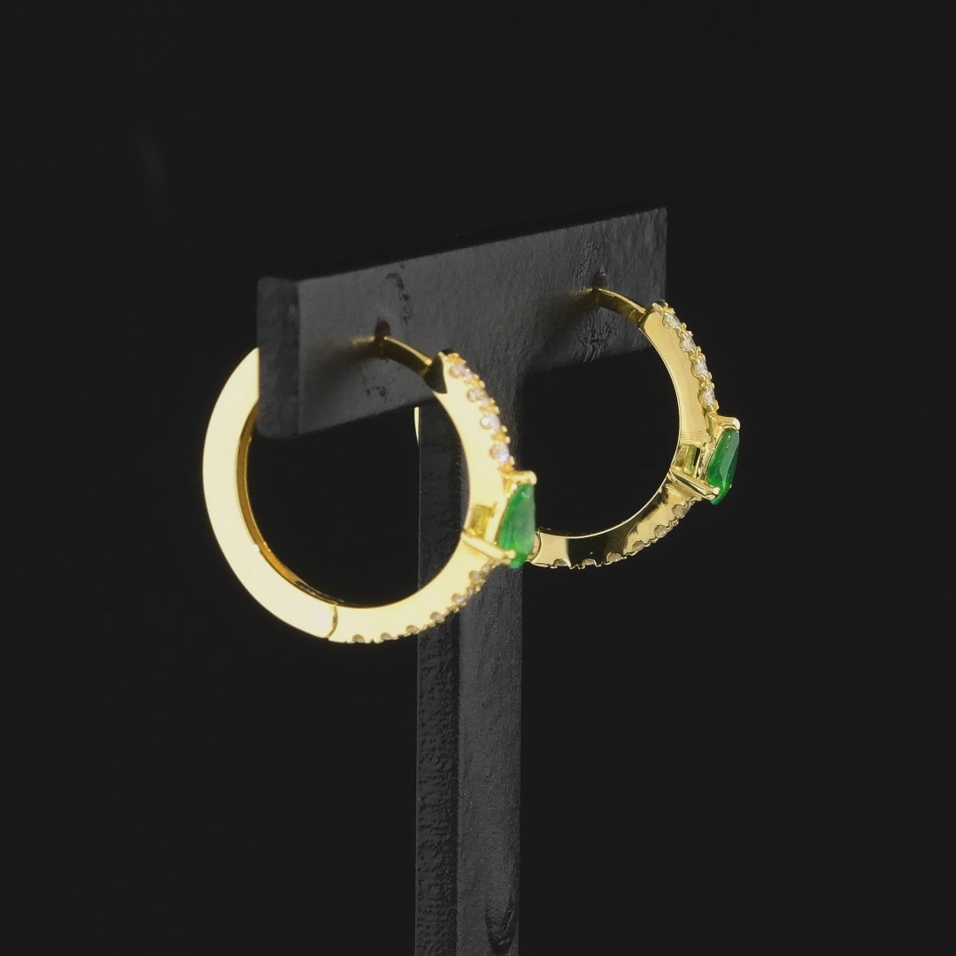 |0,57 Karat| 18 Ayar Gold Altın Zümrüt Pırlanta Küpe