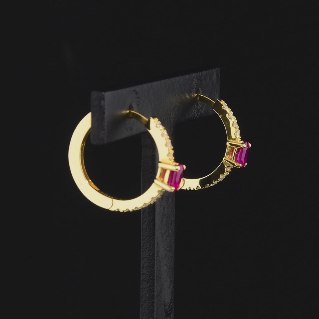 |0,87 Karat| 18 Ayar Gold Altın Pırlanta Yakut Küpe
